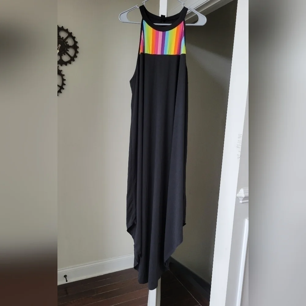 Black Rainbow Panel Sleeveless High-Low Maxi Dress Size 20 NWT - Picture 2 of 5